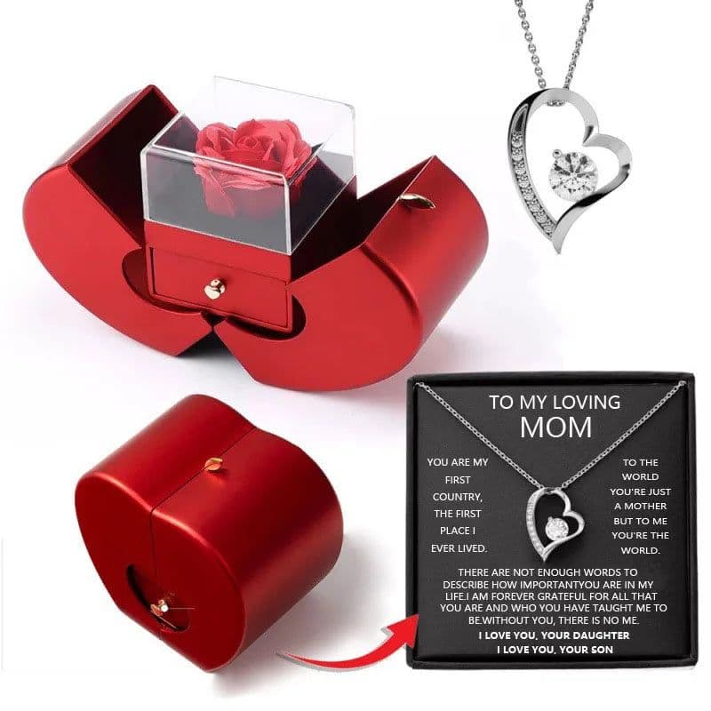 image-Dropshipping Christmas Gift Red Apple Jewelry Box Necklace Eternal Rose for Girl Mother's Day New Year Valentine's Day Gifts