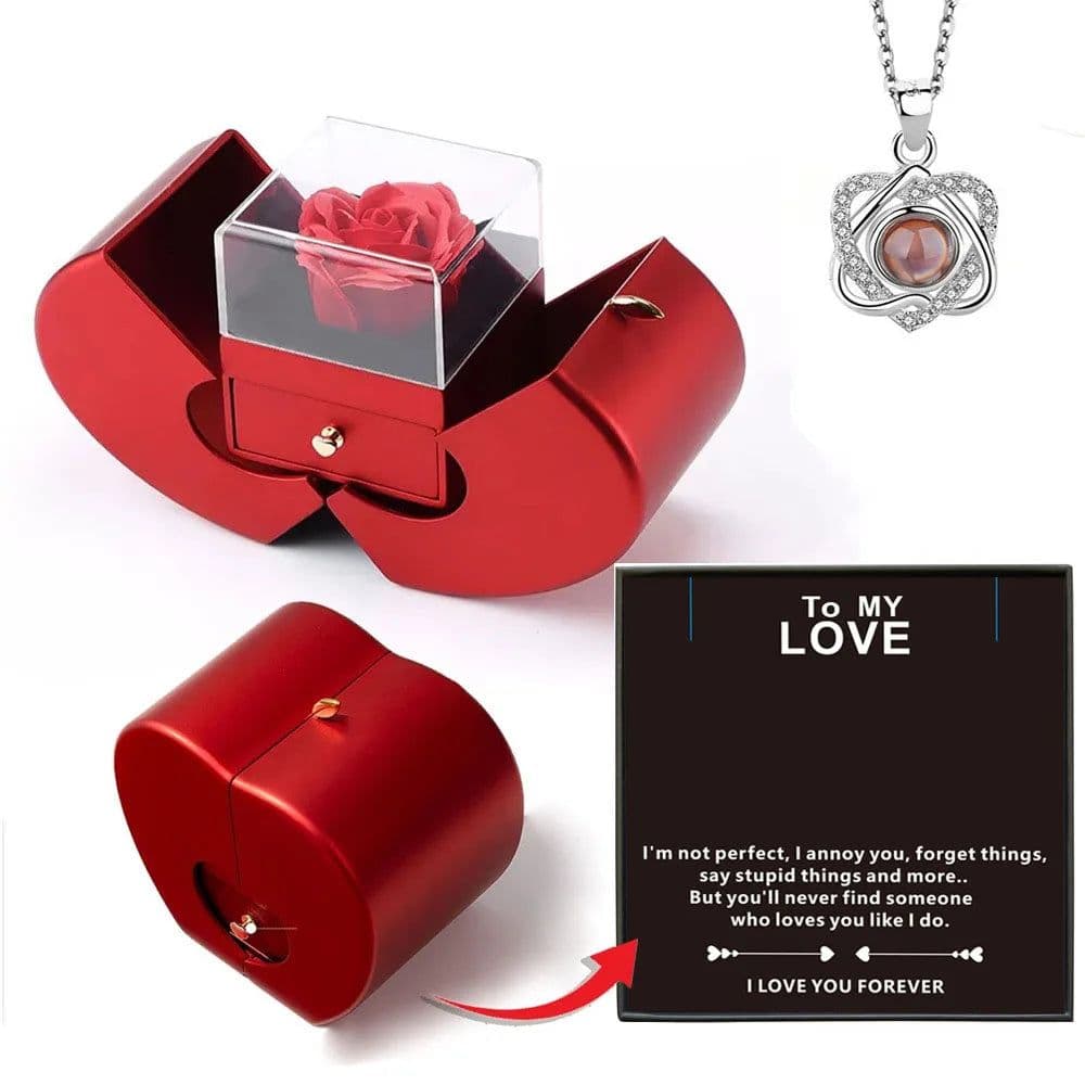 image-Dropshipping Christmas Gift Red Apple Jewelry Box Necklace Eternal Rose for Girl Mother's Day New Year Valentine's Day Gifts