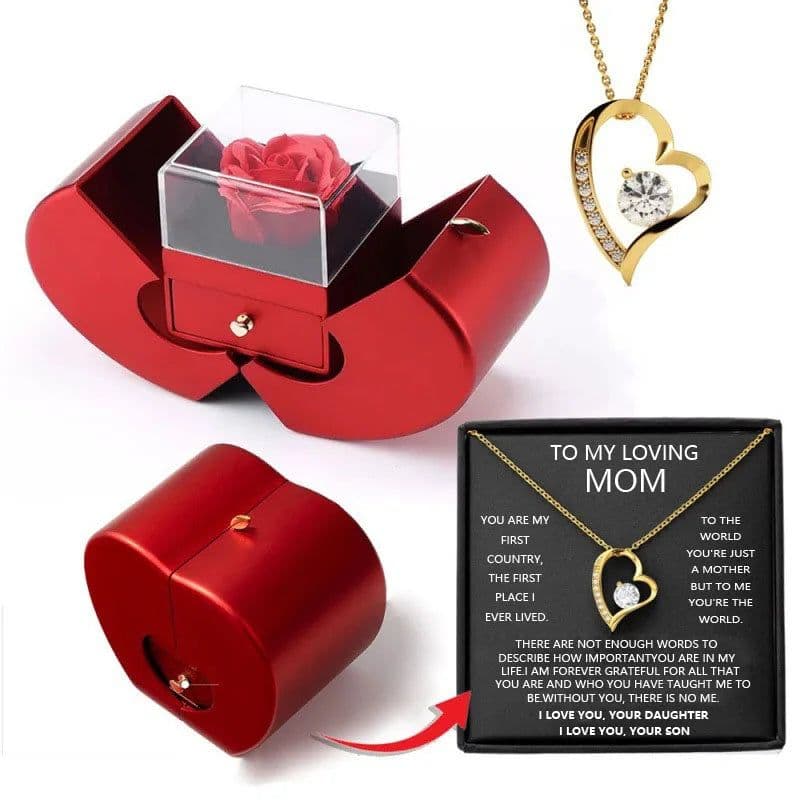 image-Dropshipping Christmas Gift Red Apple Jewelry Box Necklace Eternal Rose for Girl Mother's Day New Year Valentine's Day Gifts