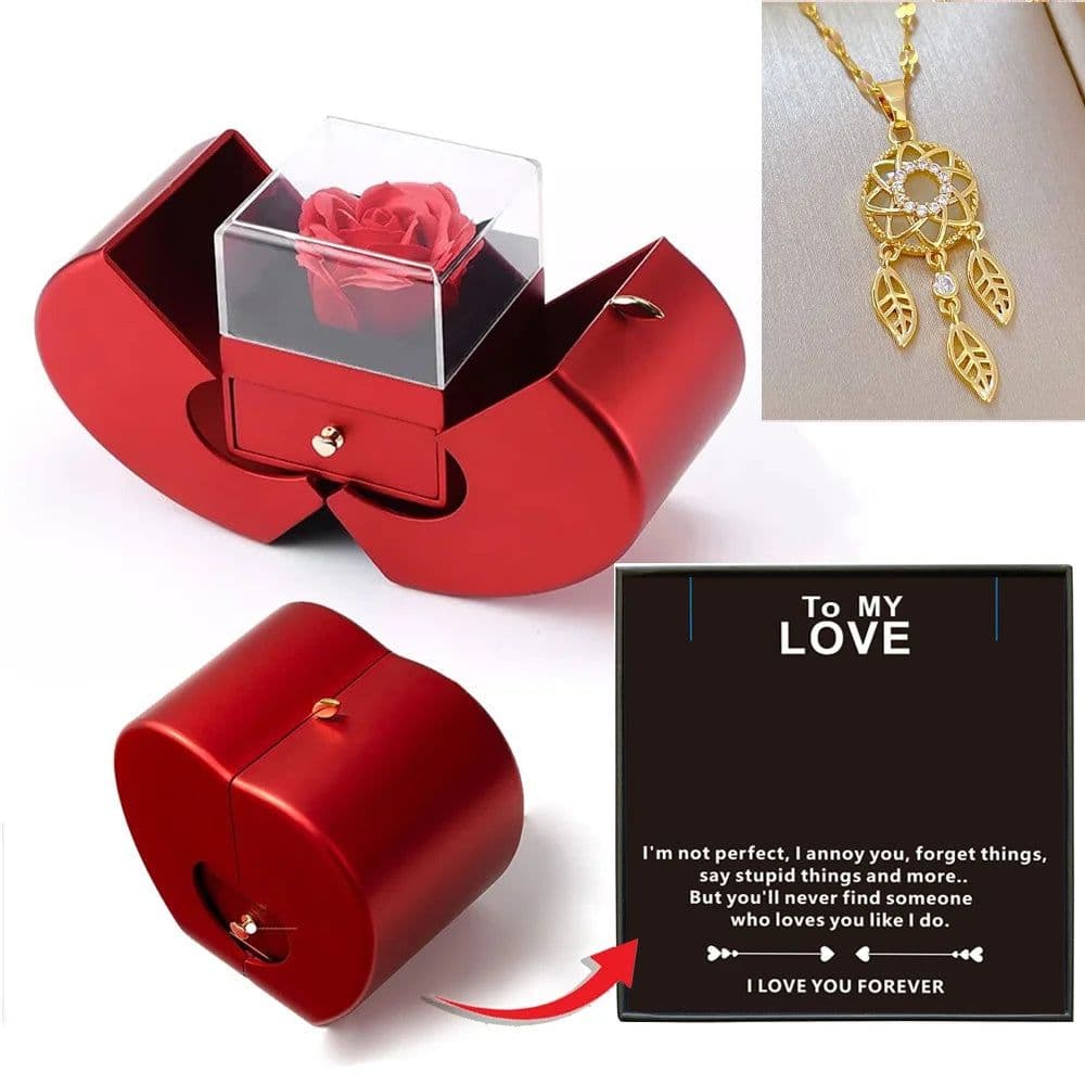 image-Dropshipping Christmas Gift Red Apple Jewelry Box Necklace Eternal Rose for Girl Mother's Day New Year Valentine's Day Gifts