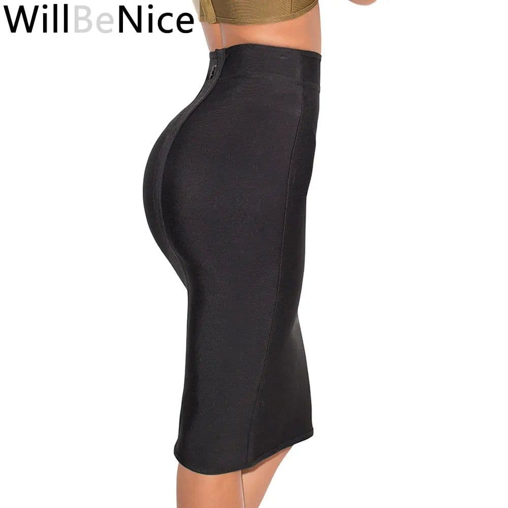 image-Willbenice Sexy Hot Pink Black Knee Length Bandage Skirts Wholesale Womens Bodycon Bandage Pencil Skirts Celebrity Party Skirts