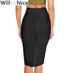image-Willbenice Sexy Hot Pink Black Knee Length Bandage Skirts Wholesale Womens Bodycon Bandage Pencil Skirts Celebrity Party Skirts