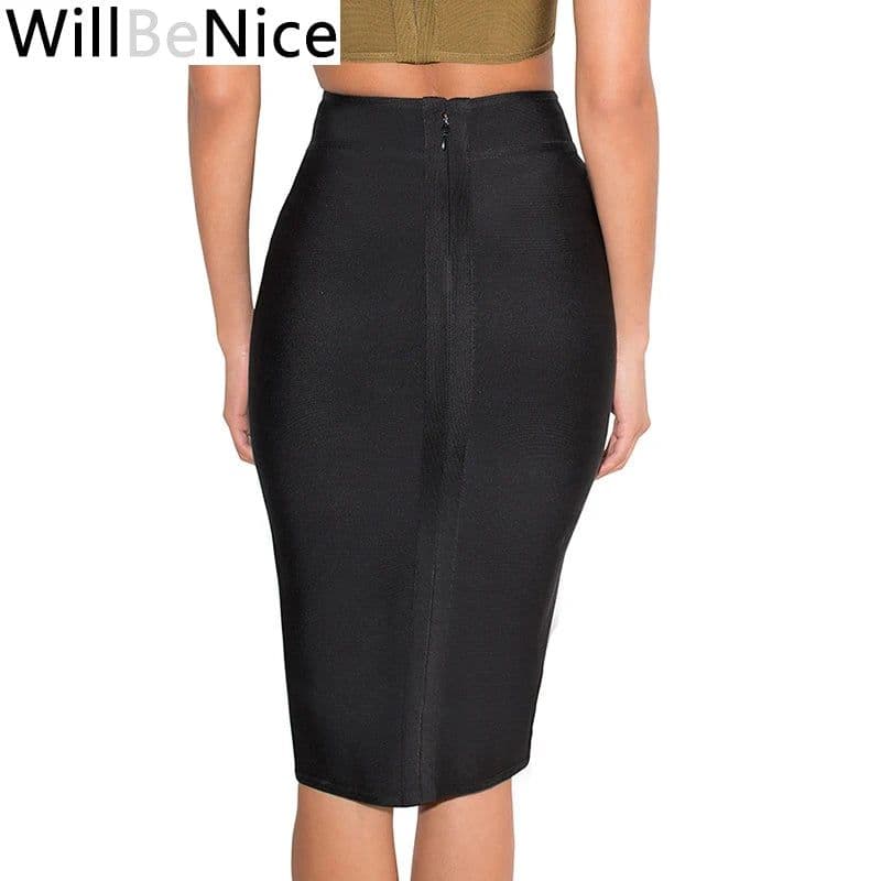 image-Willbenice Sexy Hot Pink Black Knee Length Bandage Skirts Wholesale Womens Bodycon Bandage Pencil Skirts Celebrity Party Skirts