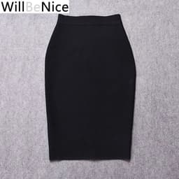 image-Willbenice Sexy Hot Pink Black Knee Length Bandage Skirts Wholesale Womens Bodycon Bandage Pencil Skirts Celebrity Party Skirts