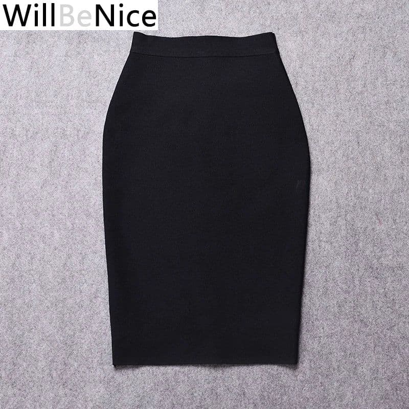 image-Willbenice Sexy Hot Pink Black Knee Length Bandage Skirts Wholesale Womens Bodycon Bandage Pencil Skirts Celebrity Party Skirts