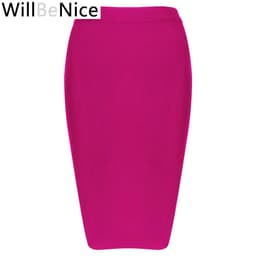 image-Willbenice Sexy Hot Pink Black Knee Length Bandage Skirts Wholesale Womens Bodycon Bandage Pencil Skirts Celebrity Party Skirts