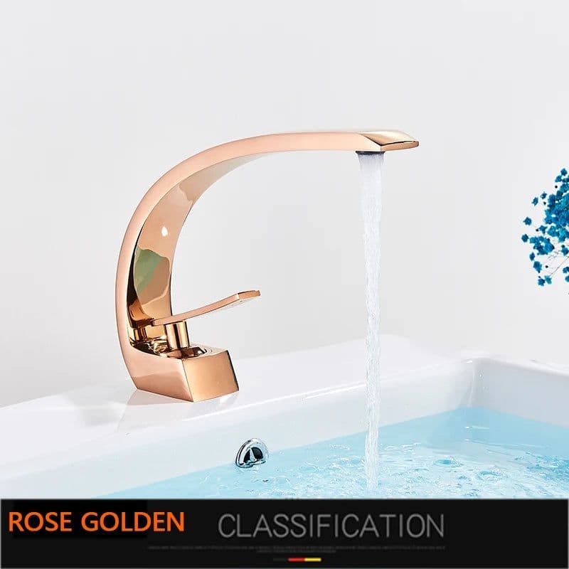 image-Rozin Bathroom Gold Basin Faucet Deck Mount Black Chrome Washing Basin Mixer Water Taps Creative Hot Cold Water Crane Mixers