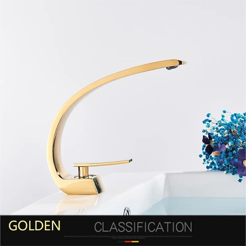 image-Rozin Bathroom Gold Basin Faucet Deck Mount Black Chrome Washing Basin Mixer Water Taps Creative Hot Cold Water Crane Mixers