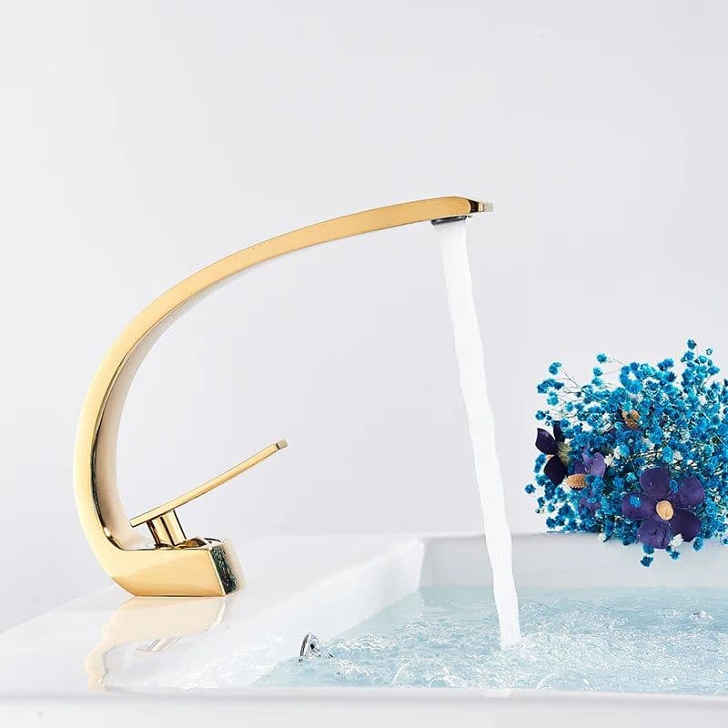 image-Rozin Bathroom Gold Basin Faucet Deck Mount Black Chrome Washing Basin Mixer Water Taps Creative Hot Cold Water Crane Mixers