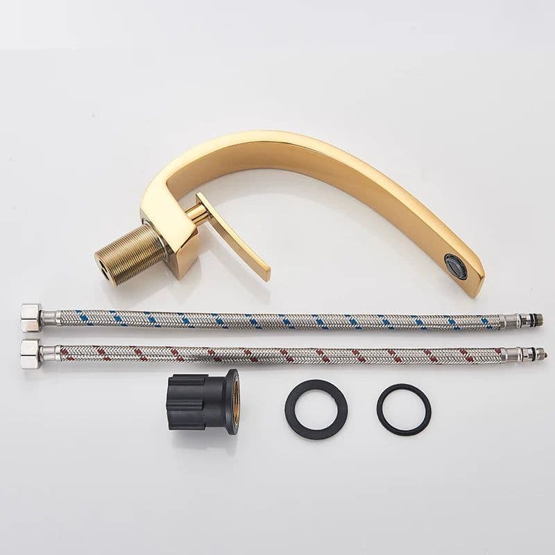 image-Rozin Bathroom Gold Basin Faucet Deck Mount Black Chrome Washing Basin Mixer Water Taps Creative Hot Cold Water Crane Mixers