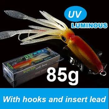 image-SUNMILE Fishing Soft Squid Lure 20g/60g/80g/100g/120g/150g Luminous/UV Squid Jig Fishing Lures For Sea Fishing Wobbler Bait