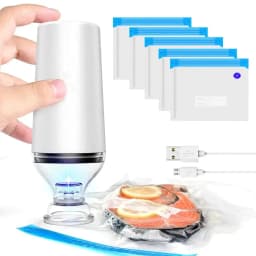 image-Reusable Vacuum Food Storage Zipper Bags Set Electric Handheld Vacuum Sealer Pump Sous Vide Bags USB Rechargeable BPA Free