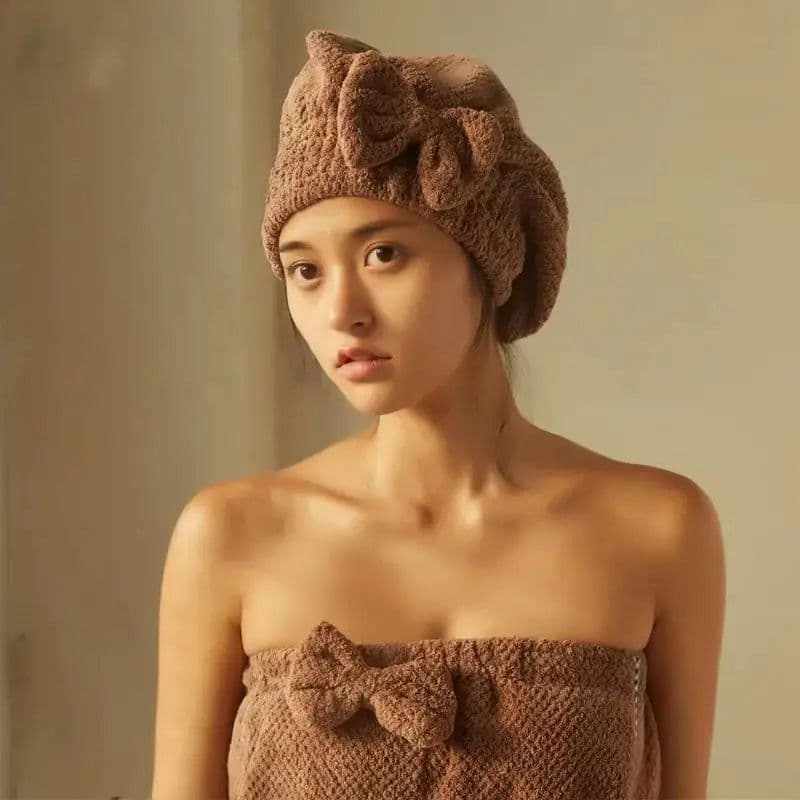 image-Quick Hair Drying Bath Towel Spa Bowknot Wrap Towel Cap Bathroom Accessories Thicken Bonnets For Women Designer Shower Cap