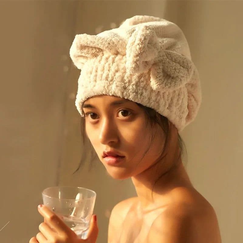 image-Quick Hair Drying Bath Towel Spa Bowknot Wrap Towel Cap Bathroom Accessories Thicken Bonnets For Women Designer Shower Cap