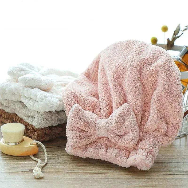 image-Quick Hair Drying Bath Towel Spa Bowknot Wrap Towel Cap Bathroom Accessories Thicken Bonnets For Women Designer Shower Cap