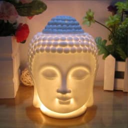 image-Buddha Head Essential Oil Burner Wax Melt Burners Aromatherapy Furnace Ceramic Oil Diffuser Tealight Candle Holders Ornament