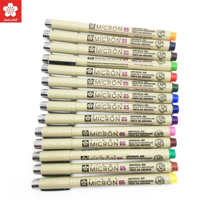 image-Set of 8/14colors SAKURA Pigma Micron Liner Pen 0.25mm 0.45mm Color Fineliner Drawing Lines Marker Pen Student Art Supplies