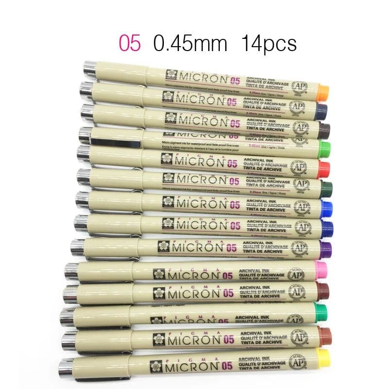image-Set of 8/14colors SAKURA Pigma Micron Liner Pen 0.25mm 0.45mm Color Fineliner Drawing Lines Marker Pen Student Art Supplies