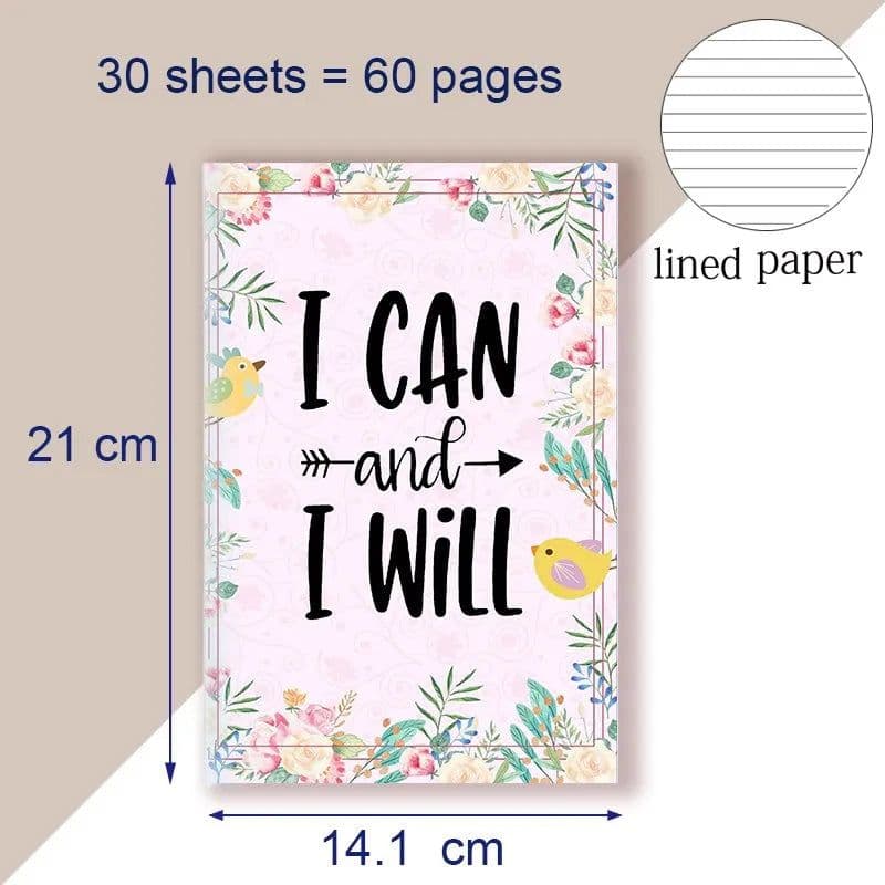 image-A5 Notebook Note BookMotivational Quote - I Can and I Will - Sketch Writing Blank Journal Success Notepad New Job Graduation