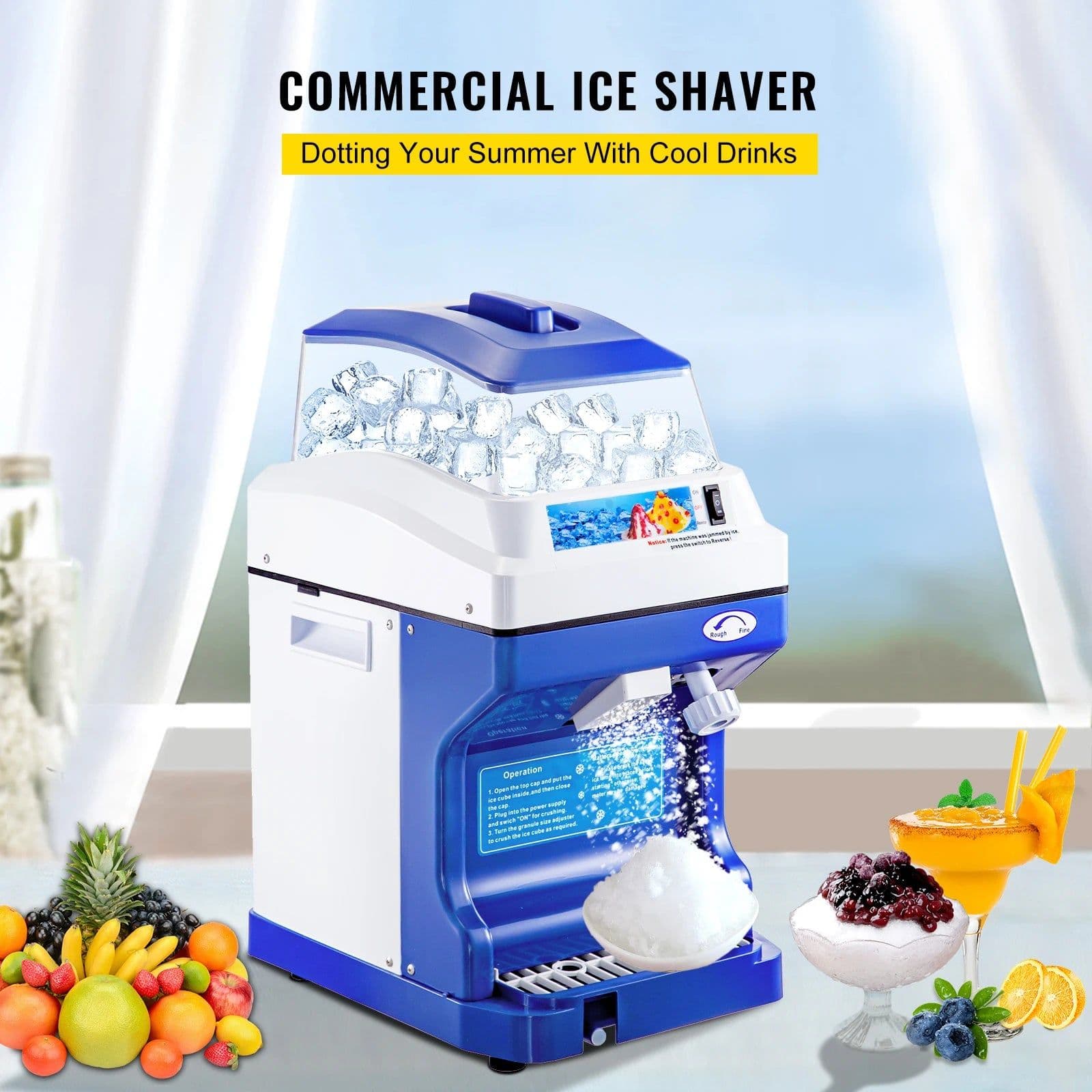 image-VEVOR 120/200 KG/H Electric Ice Shaver Branch Crusher Chopper Smoothie Blender Granizing Machine Shredder Snow Cone Cubes Maker