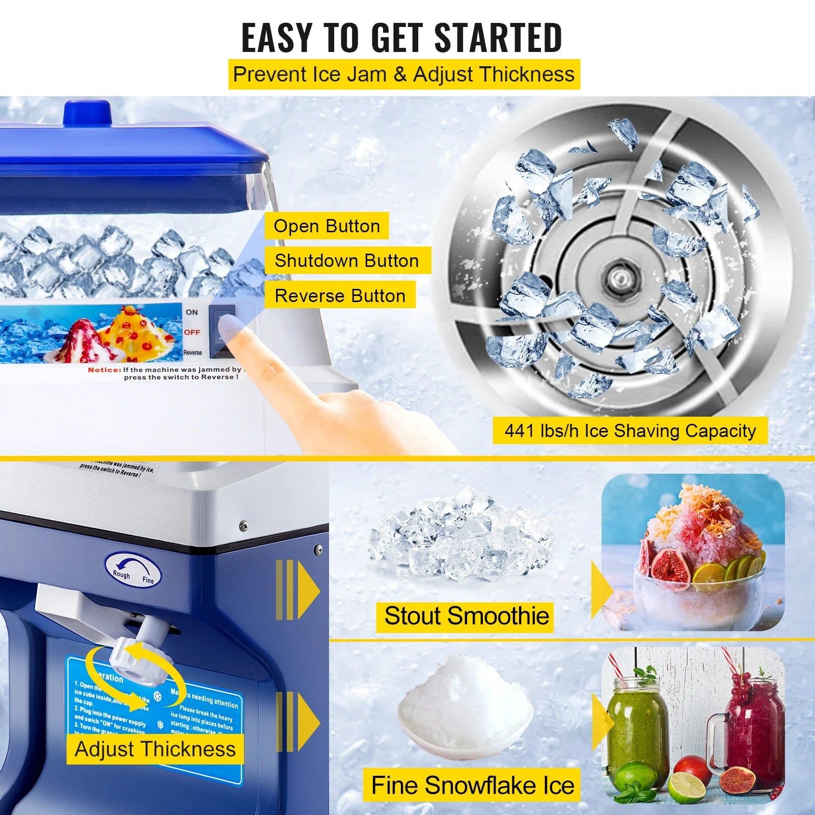 image-VEVOR 120/200 KG/H Electric Ice Shaver Branch Crusher Chopper Smoothie Blender Granizing Machine Shredder Snow Cone Cubes Maker