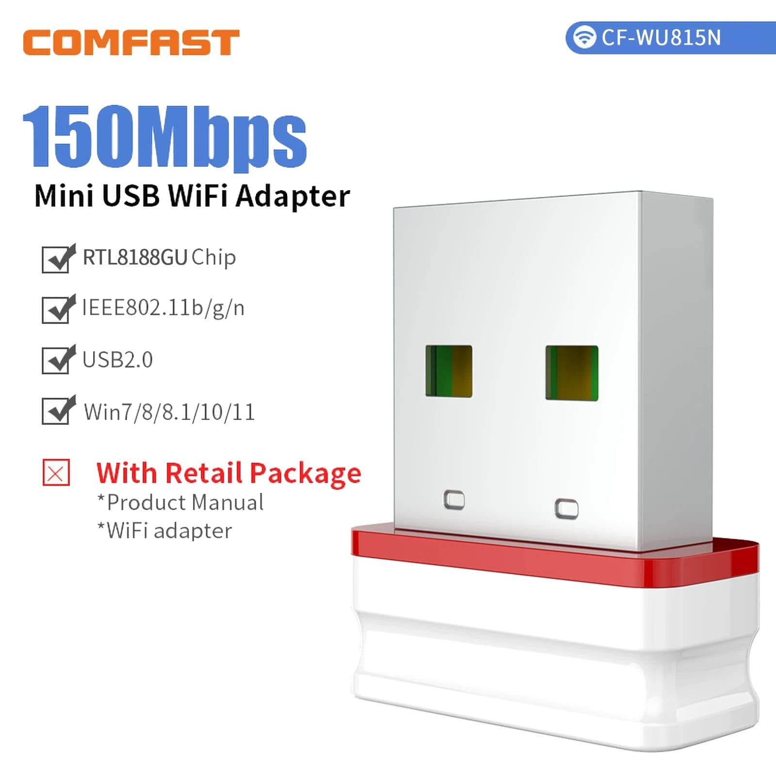 image-150Mbps MT7603U/RTL8188 Adaptador Network Lan Card USB WiFi Adapter LAN Wi-Fi Receiver Key Dongle Antena Para PC Win 7 8 10 11