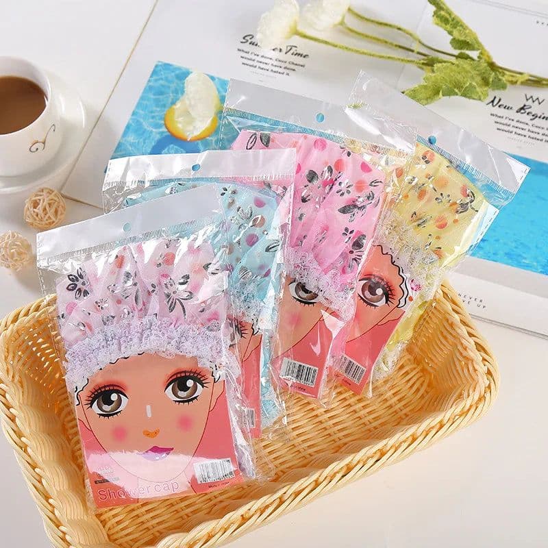 image-Waterproof Bath Hat Thickened Waterproof And Oil Fume Cap Women Spa Hair Salon Supplies Shower Cap Bathroom Accessories