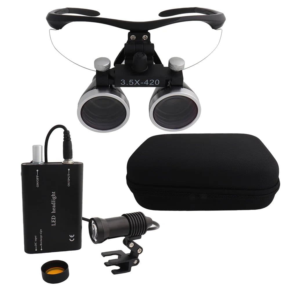 image-Dental Loupes Dental Magnifier Dental Lab Medical Loupes Magnification Binocular 2.5/3.5x Headlight Headlamp 3W/5W Seperately