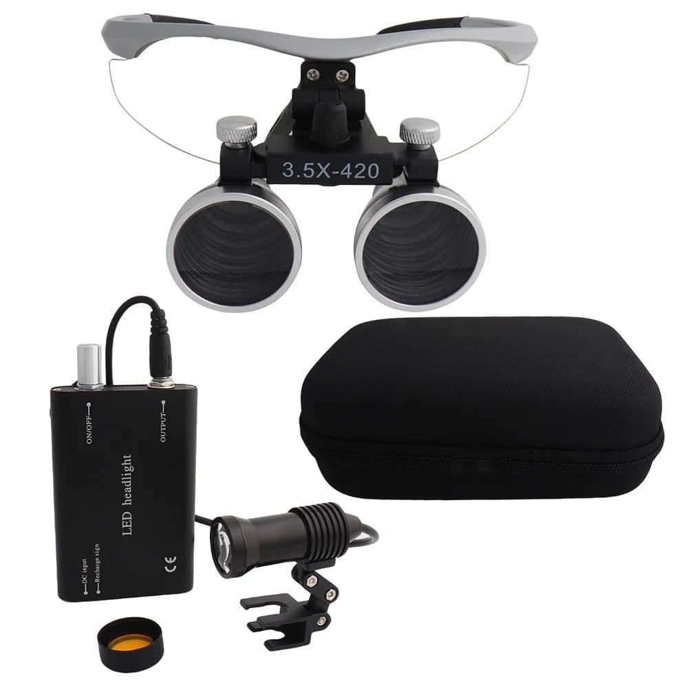 image-Dental Loupes Dental Magnifier Dental Lab Medical Loupes Magnification Binocular 2.5/3.5x Headlight Headlamp 3W/5W Seperately