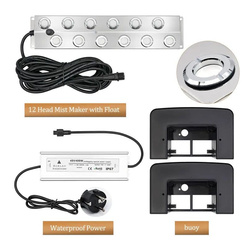 image-2/4/6/8/10/12 Head Ultrasonic Mist Maker Fogger Stainless Steel Air Humidier Garden/Rockery/Pool Fog Sprayer Generator 220V
