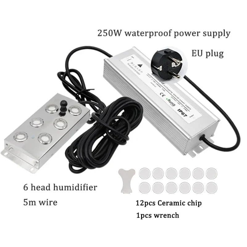 image-2/4/6/8/10/12 Head Ultrasonic Mist Maker Fogger Stainless Steel Air Humidier Garden/Rockery/Pool Fog Sprayer Generator 220V