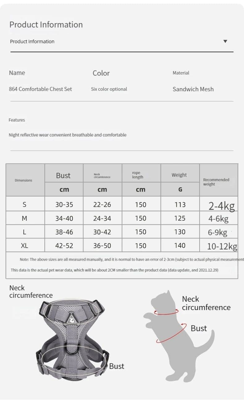 image-Dog Harness for Big Dog Vest Fashion Chest Strap Reflective and Breathable Cat Walking Rope Dog Rope Cat Harness