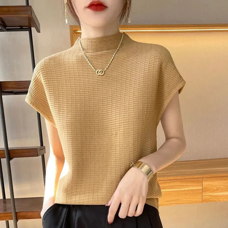 image-Summer Female T-shirts Short Sleeve Women O-neck Solid Color Fashion Women's Clothing Tee Mock Neck Casual Soft T Shirt Oversize