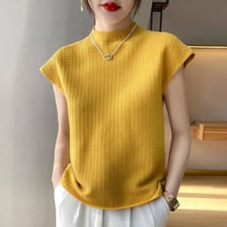 image-Summer Female T-shirts Short Sleeve Women O-neck Solid Color Fashion Women's Clothing Tee Mock Neck Casual Soft T Shirt Oversize