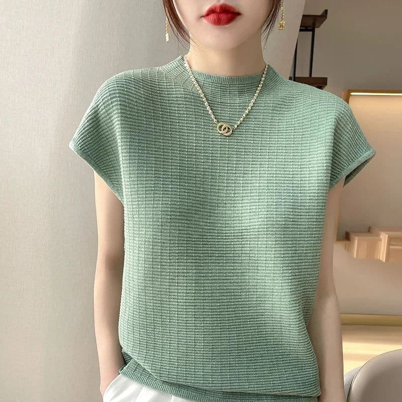 image-Summer Female T-shirts Short Sleeve Women O-neck Solid Color Fashion Women's Clothing Tee Mock Neck Casual Soft T Shirt Oversize