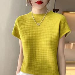 image-Summer Female T-shirts Short Sleeve Women O-neck Solid Color Fashion Women's Clothing Tee Mock Neck Casual Soft T Shirt Oversize