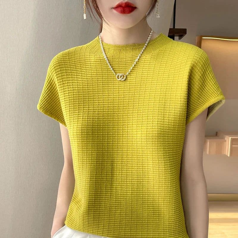 image-Summer Female T-shirts Short Sleeve Women O-neck Solid Color Fashion Women's Clothing Tee Mock Neck Casual Soft T Shirt Oversize