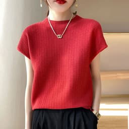 image-Summer Female T-shirts Short Sleeve Women O-neck Solid Color Fashion Women's Clothing Tee Mock Neck Casual Soft T Shirt Oversize