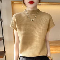 image-Summer Female T-shirts Short Sleeve Women O-neck Solid Color Fashion Women's Clothing Tee Mock Neck Casual Soft T Shirt Oversize