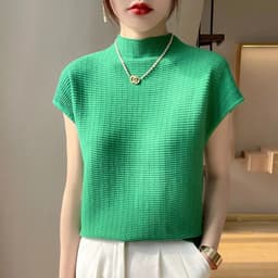 image-Summer Female T-shirts Short Sleeve Women O-neck Solid Color Fashion Women's Clothing Tee Mock Neck Casual Soft T Shirt Oversize
