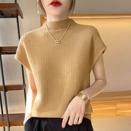 image-Summer Female T-shirts Short Sleeve Women O-neck Solid Color Fashion Women's Clothing Tee Mock Neck Casual Soft T Shirt Oversize