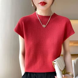 image-Summer Female T-shirts Short Sleeve Women O-neck Solid Color Fashion Women's Clothing Tee Mock Neck Casual Soft T Shirt Oversize