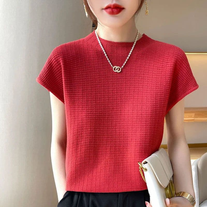 image-Summer Female T-shirts Short Sleeve Women O-neck Solid Color Fashion Women's Clothing Tee Mock Neck Casual Soft T Shirt Oversize