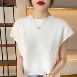 image-Summer Female T-shirts Short Sleeve Women O-neck Solid Color Fashion Women's Clothing Tee Mock Neck Casual Soft T Shirt Oversize