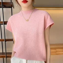 image-Summer Female T-shirts Short Sleeve Women O-neck Solid Color Fashion Women's Clothing Tee Mock Neck Casual Soft T Shirt Oversize