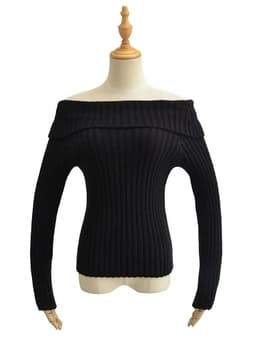 image-2022 Autumn Winter Solid Color Rib Knitted Off the Shoulder Pullover Sweater Sexy Women Full Sleeve Slim Stretch Knitwear Jumper