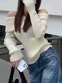 image-2022 Autumn Winter Solid Color Rib Knitted Off the Shoulder Pullover Sweater Sexy Women Full Sleeve Slim Stretch Knitwear Jumper