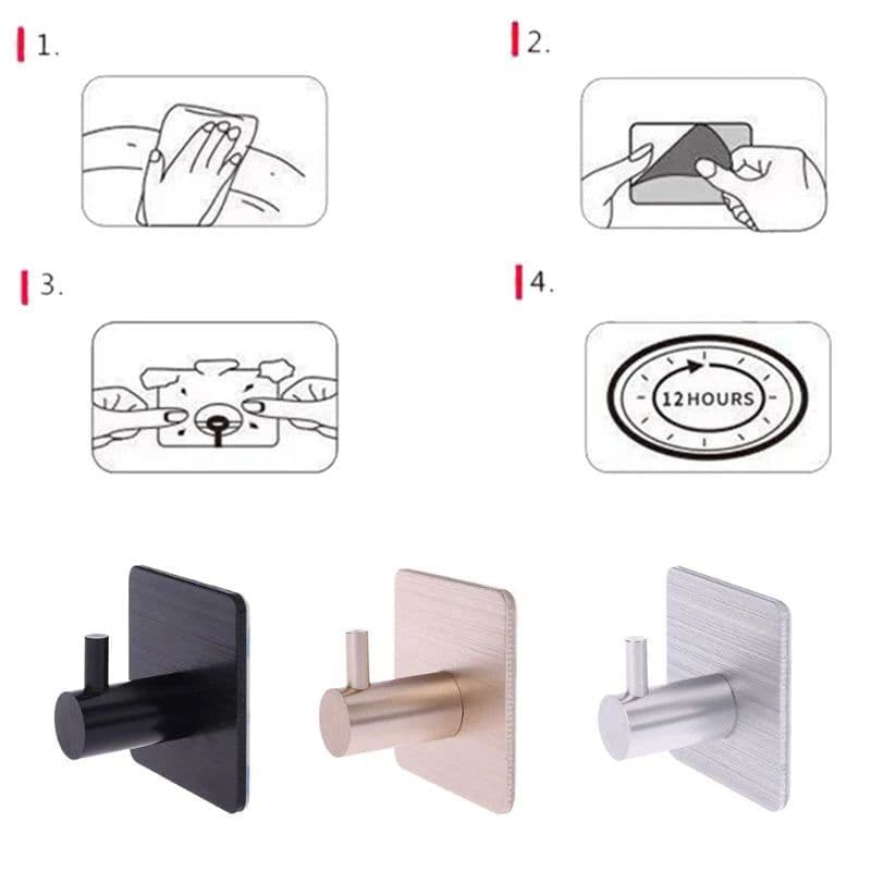image-5-1PCS Stainless Steel Hook Self Adhesive Clothes Bags Key Rack Kitchen Towel Hanger Hanging Door Hook Bathroom Accessories