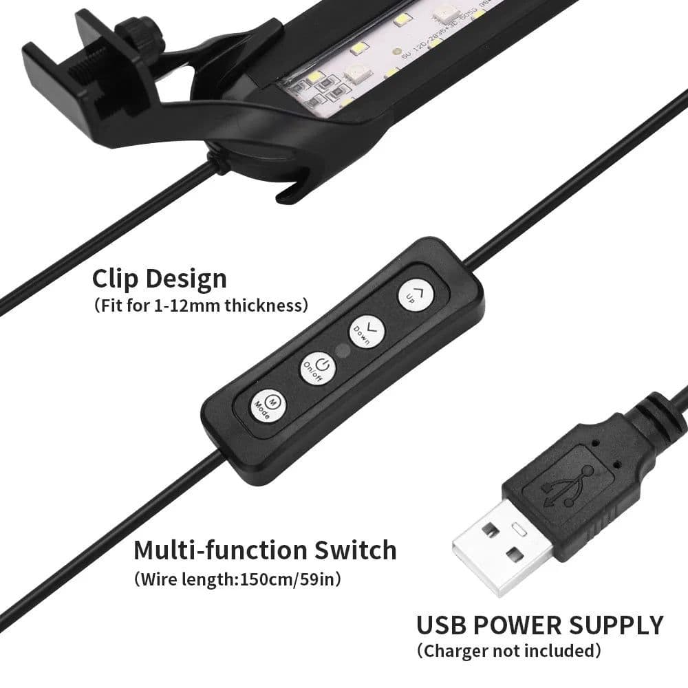 image-USB Aquarium Lamp 6W Clip-on Fish Tank Light For Small Fish Tank