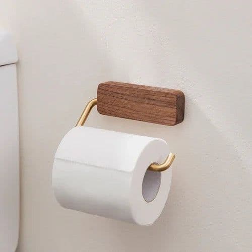 image-Punch-free Solid Wood Tissue Holder Restroom Wall Paper Towel Holder Toilet Paper Storage Stand Shelf Bathroom Accessories